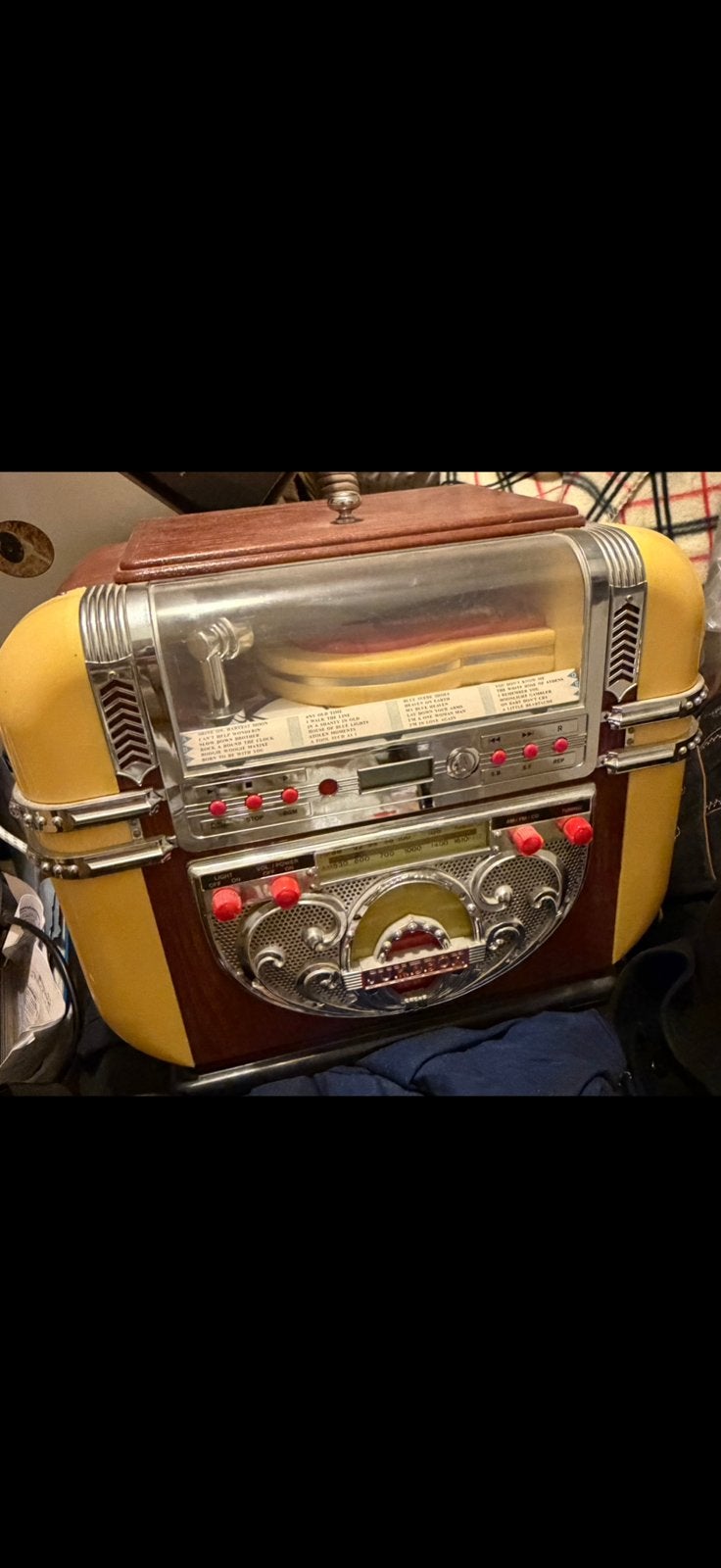Mini retro jukebox met verlichting met radio en cd speler, Verzamelen, Ophalen of Verzenden, Zo goed als nieuw, 1970 tot heden