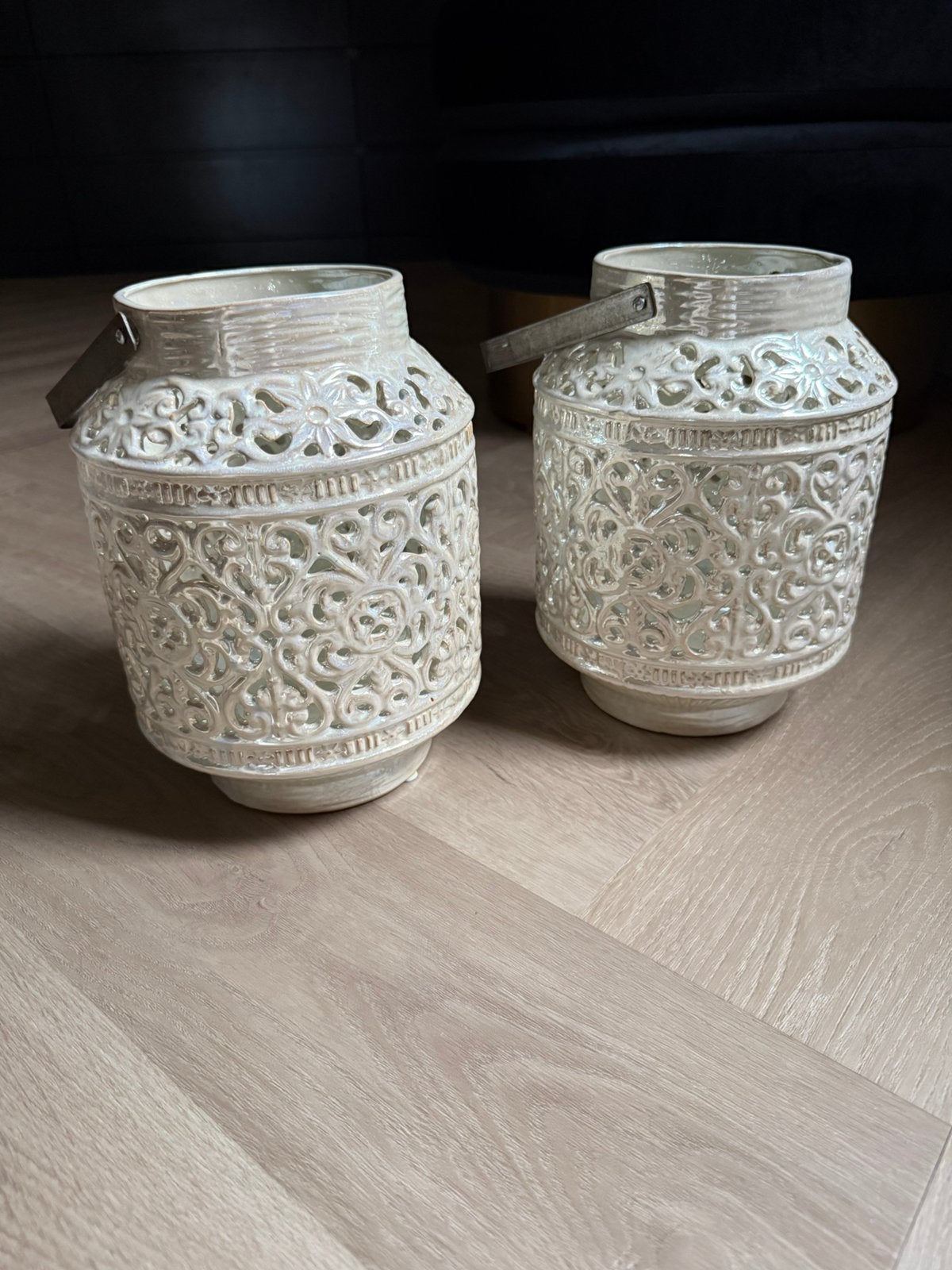 Richmond windlichten wit 2 stuks, Ophalen, Rond, Zo goed als nieuw, Aardewerk