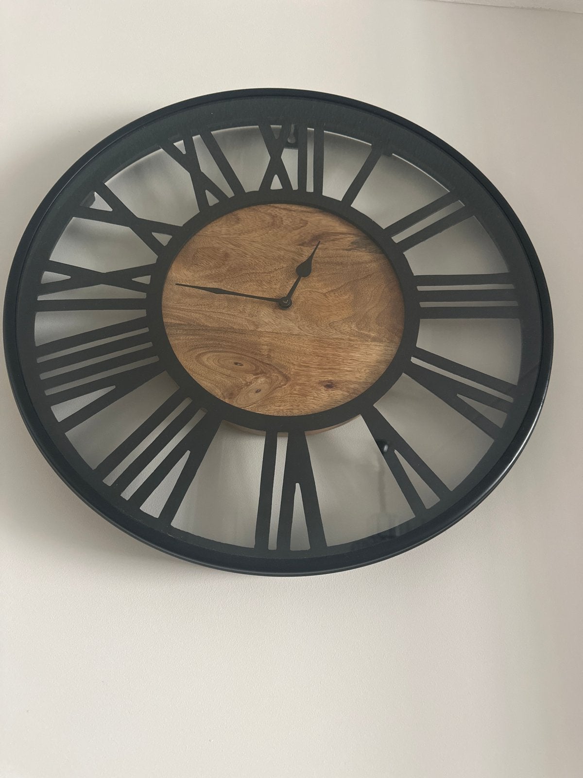 Richmond Klok 50 cm - Zwart/Hout - Wandklok met Romeinse Cij, Wandklok, Analoog, Ophalen of Verzenden, Zo goed als nieuw