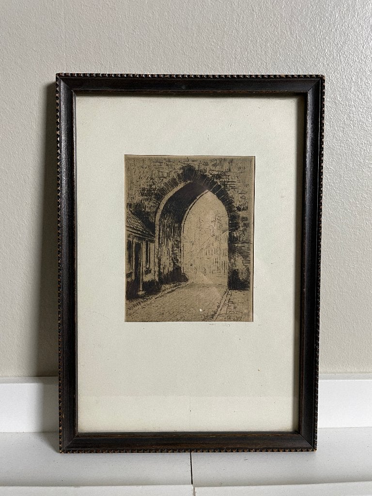 Martin van Waning - ets - Poortje te Rothenburg, Ingelijst, Ets, Stadsgezicht, 12 cm