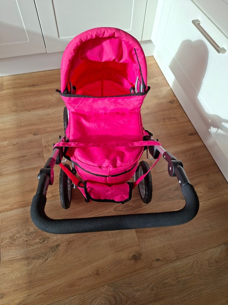 Rose poppenwagen met in hoogte verstelbare duwstang, Ophalen, Gebruikt, Babypop