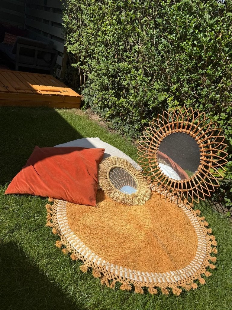 Complete boho woonset: spiegels, vloerkleed en kussens, Ophalen, Gebruikt