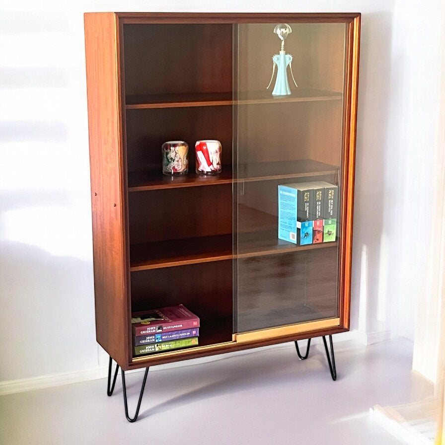 Vintage Formule Kempkes vitrinekast | wandkast | retro, Ophalen, Teakhout, 50 tot 100 cm, 25 tot 50 cm