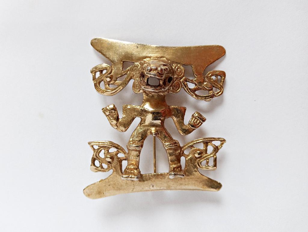 Broche pre-Columbiaans Costa Rica replica verguld Sjamanisme, Verzenden