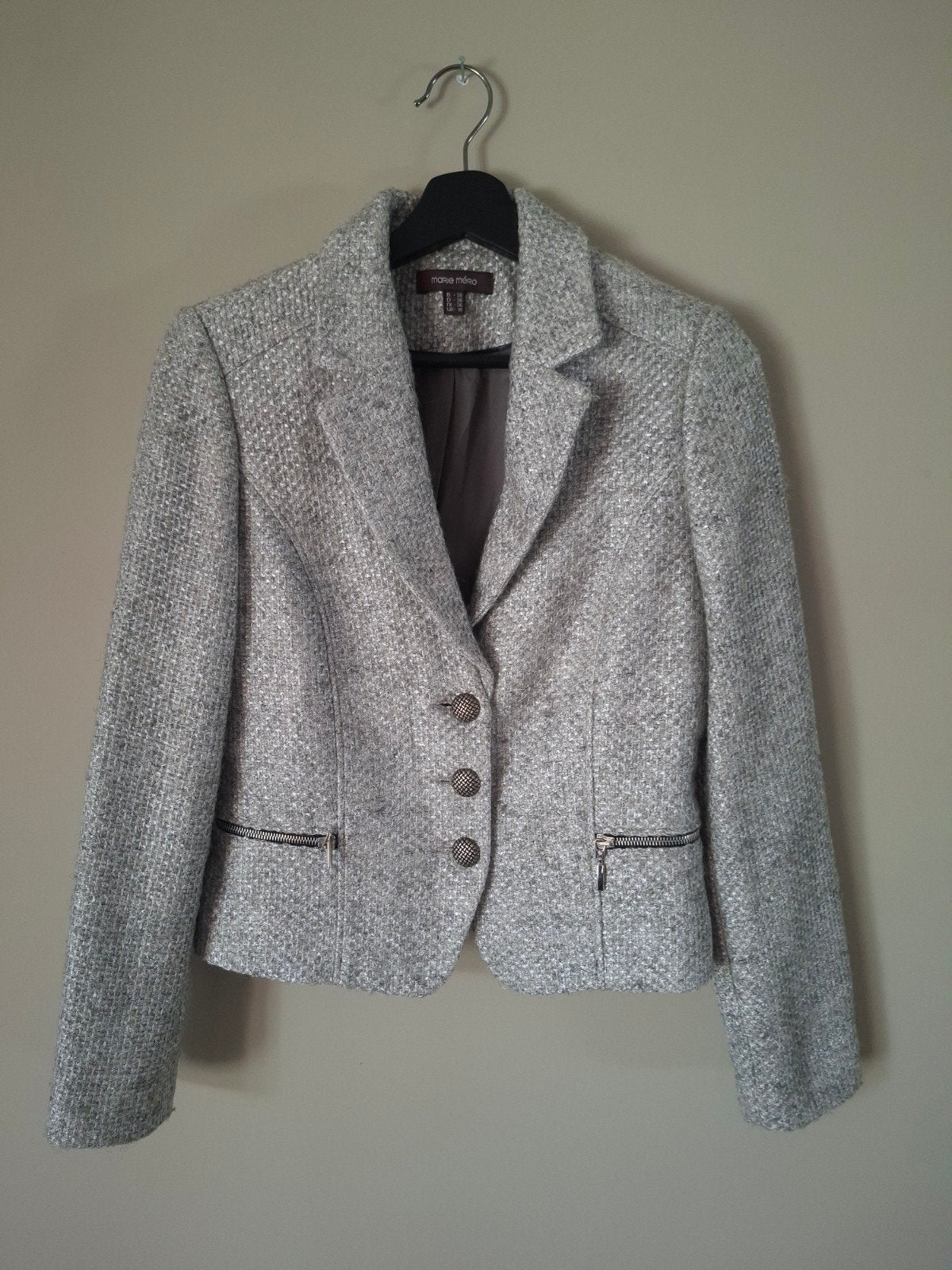Prachtig Grijs Bouclé Tweed Jasje / Getailleerde Blazer, Maat 38/40 (M), Marie Méro, Ophalen of Verzenden, Zo goed als nieuw