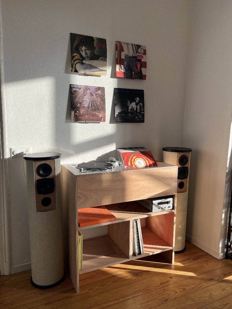 Design platenspelerkast met aluminium blad, Huis en Inrichting, 50 tot 100 cm, Zo goed als nieuw, 25 tot 50 cm, Ophalen