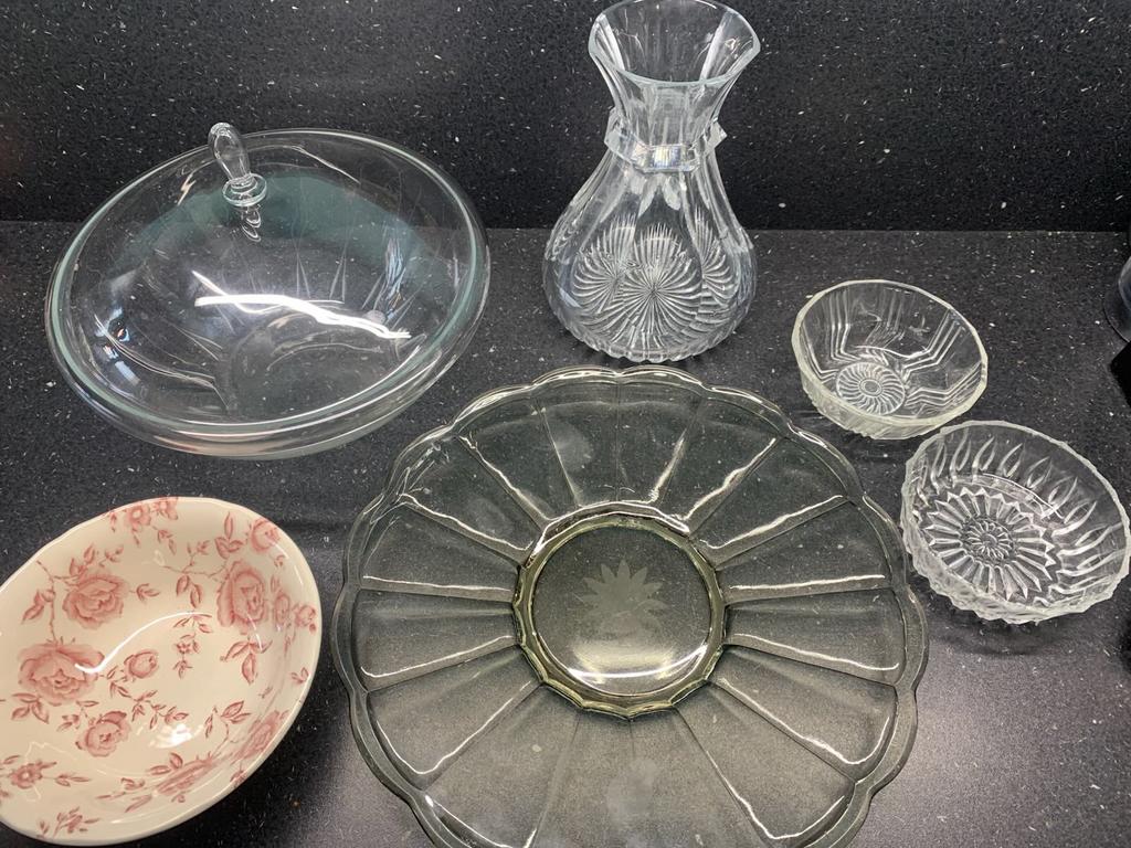 Antiek glaswerk en kristal, vaas, schaaltjes, bord, Antiek en Kunst, Ophalen of Verzenden