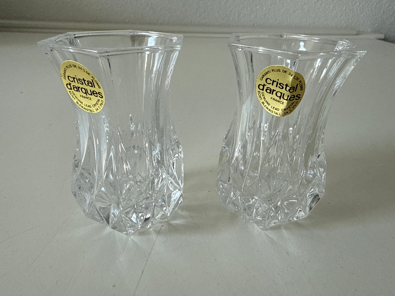 2x Cristal d'Arques Loodkristal Vaasjes, Ophalen of Verzenden