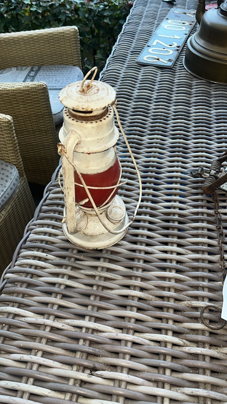 Feuerhand 275 Baby Olie Lamp Wit met Rood Glas, Ophalen of Verzenden