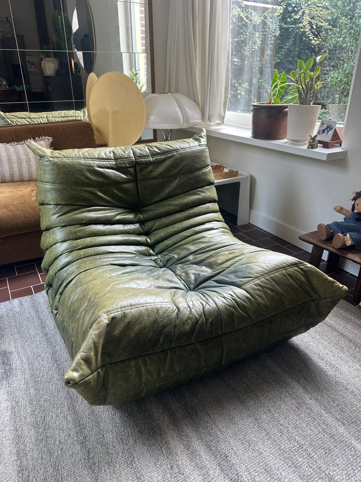 Ligne roset togo groen leer, Ophalen, Eenpersoons, Zo goed als nieuw, Minder dan 150 cm