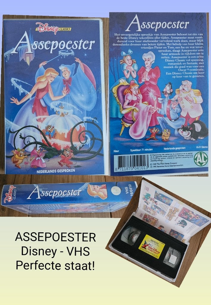 Disney Assepoester VHS, Nederlands gesproken mooie staat!, Tekenfilm, Alle leeftijden, Zo goed als nieuw, VHS