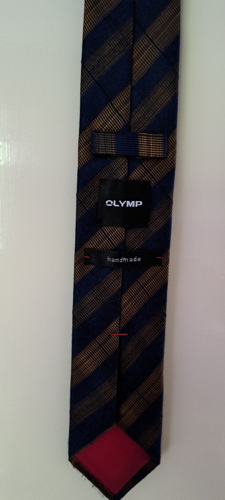 Olymp Stropdas - Handmade - Blauw/Bruin gestreept, Blauw, Ophalen of Verzenden, Zo goed als nieuw, Met patroon