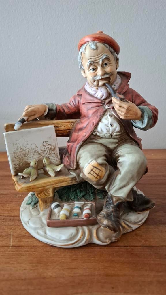 Vintage Beeldje Schilder met Pijp op Bankje, Antiek en Kunst, Antiek | Keramiek en Aardewerk, Ophalen of Verzenden