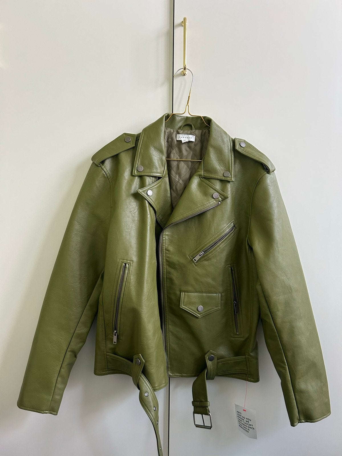 Topshop Oversized Imitatieleer Bikerjack Maat S, Ophalen of Verzenden, Nieuw, Maat 36 (S), Groen