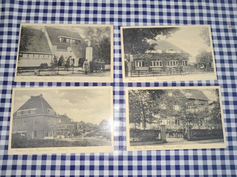 4 Ansichtkaarten Bergen Mobilisatie 1939-1940, Verzamelen, Ophalen of Verzenden, Nederland