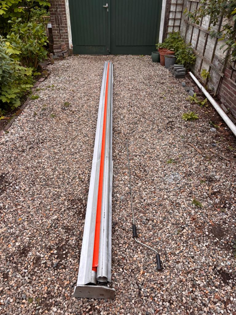 Zonnescherm 5x3m oranje, 150 tot 300 cm, Ophalen of Verzenden, Zo goed als nieuw, Knikarmscherm