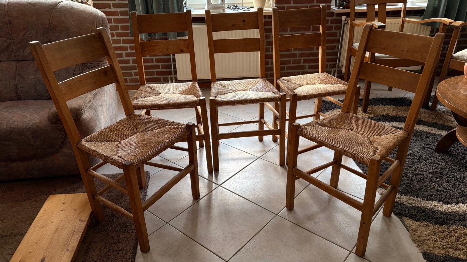 Vijf oude rietgedekte boeren stoelen in prima staat, Antiek en Kunst, Antiek | Meubels | Stoelen en Banken, Ophalen