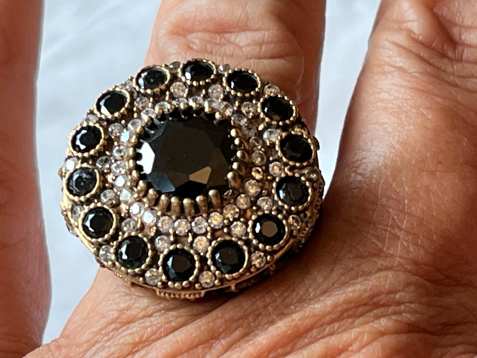 Zilveren ring met Granaat en Topaas, maat 17,5, Overige kleuren, Verzenden, Zo goed als nieuw, 17 tot 18