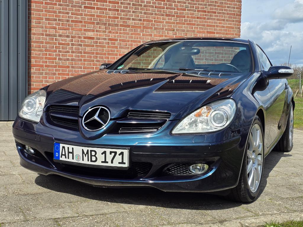 Mercedes 350 SLK V6 R171/AIRSCARF/LEDER/AUT/125000KM/MOOI!, Auto's, Mercedes-Benz, Cabriolet, Blauw, 272 pk, Grijs