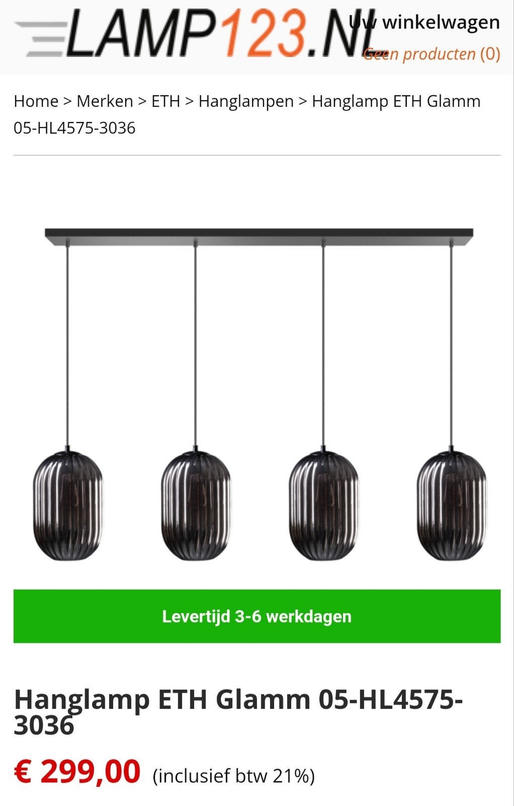 Nieuwe ETH Glamm Hanglamp 4x E27 Smoke Glas - Ongeopend, Ophalen of Verzenden