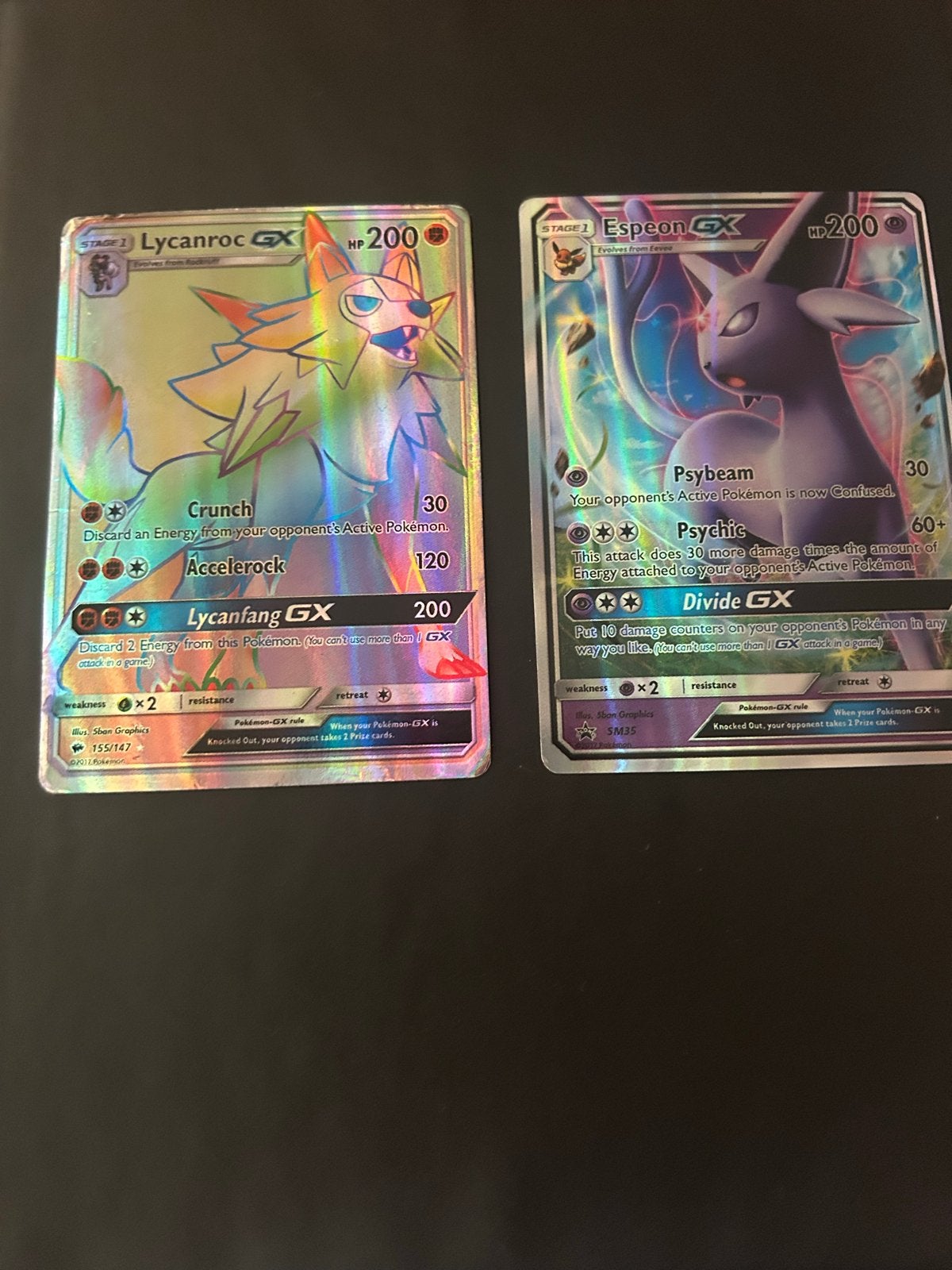 Pokémon Kaarten: Lycanroc GX & Espeon GX, Ophalen of Verzenden, Gebruikt, Meerdere kaarten, Foil