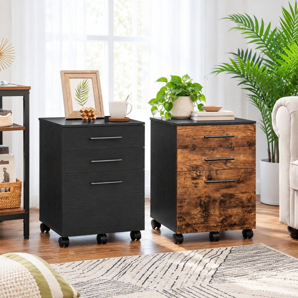 Ladeblok Zwart - Bureau Met Slot 3 Lades-55x45x39cm-3 Kleur, Minder dan 50 cm, Ophalen of Verzenden, Zo goed als nieuw, 3 of 4 laden