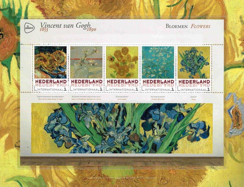 Vincent van gogh 4 vel 5 persoonlijke zegels INT /65.14, Postzegels en Munten, Verzenden, Na 1940, Postfris