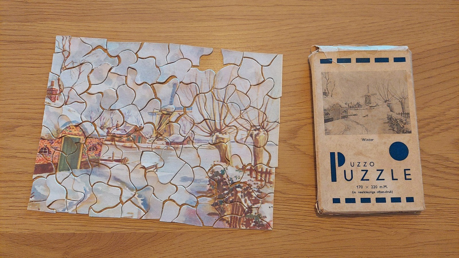 Vintage legpuzzel winterlandschap, Ophalen of Verzenden, Minder dan 500 stukjes, Gebruikt, Legpuzzel
