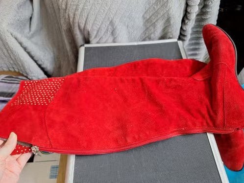 Lange rode laarzen met studs maat 38 h, Hoge laarzen, Progetto, Onbekend, Ophalen of Verzenden
