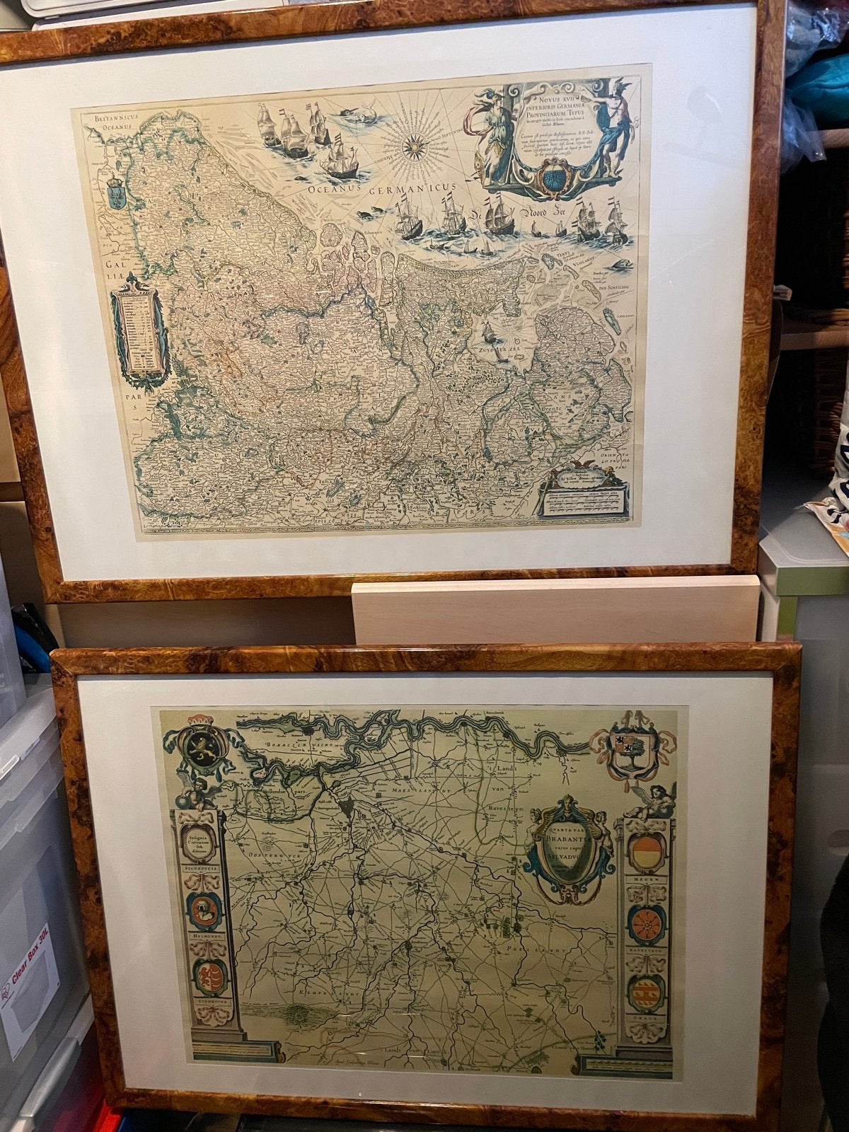 Twee ingelijste antieke kaarten van Blaeu, Voor 1800, Ophalen of Verzenden, Nederland, Landkaart
