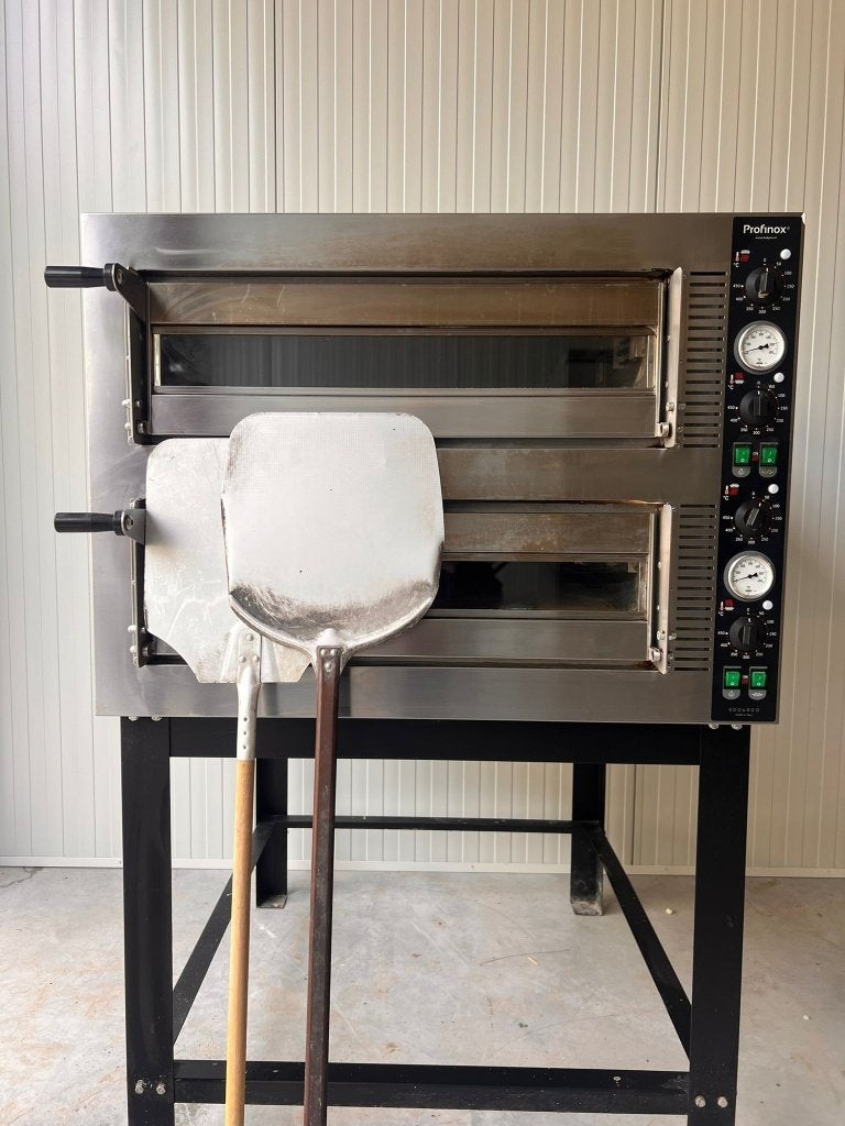 Dubbeldeks Pizzaoven – 12 Pizza’s - Onderstel & Scheppen, Minder dan 45 cm, Profinox, 60 cm of meer, Profinox