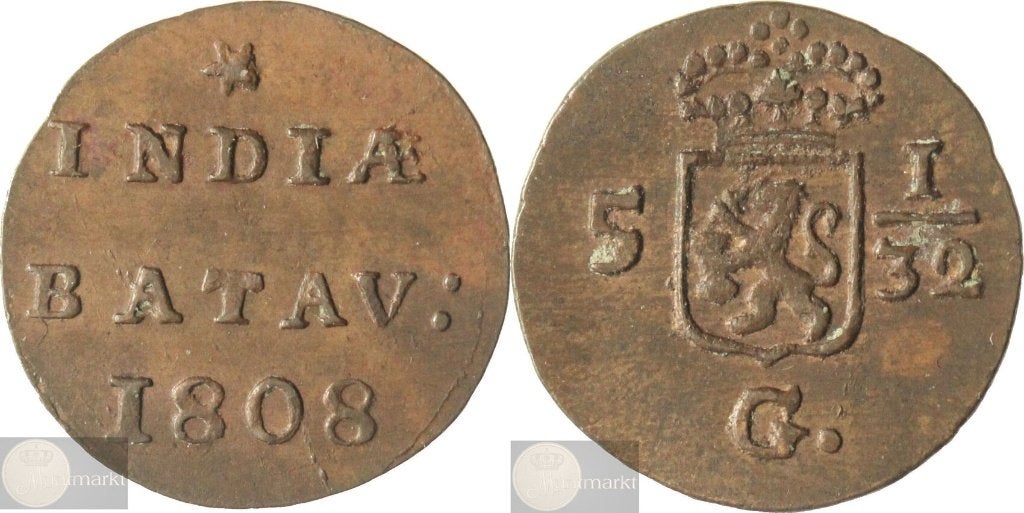 Nederlands-Indië - 5-1/32 stuiver 1808 'Half gewicht', Ophalen of Verzenden, Vóór koninkrijk, Overige waardes, Losse munt
