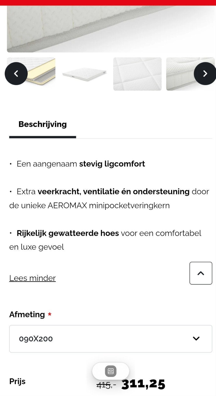 Topmatras Aeromax Comfort 90x200 cm - Zo goed als nieuw, Ophalen, 90 cm, Eenpersoons, Zo goed als nieuw