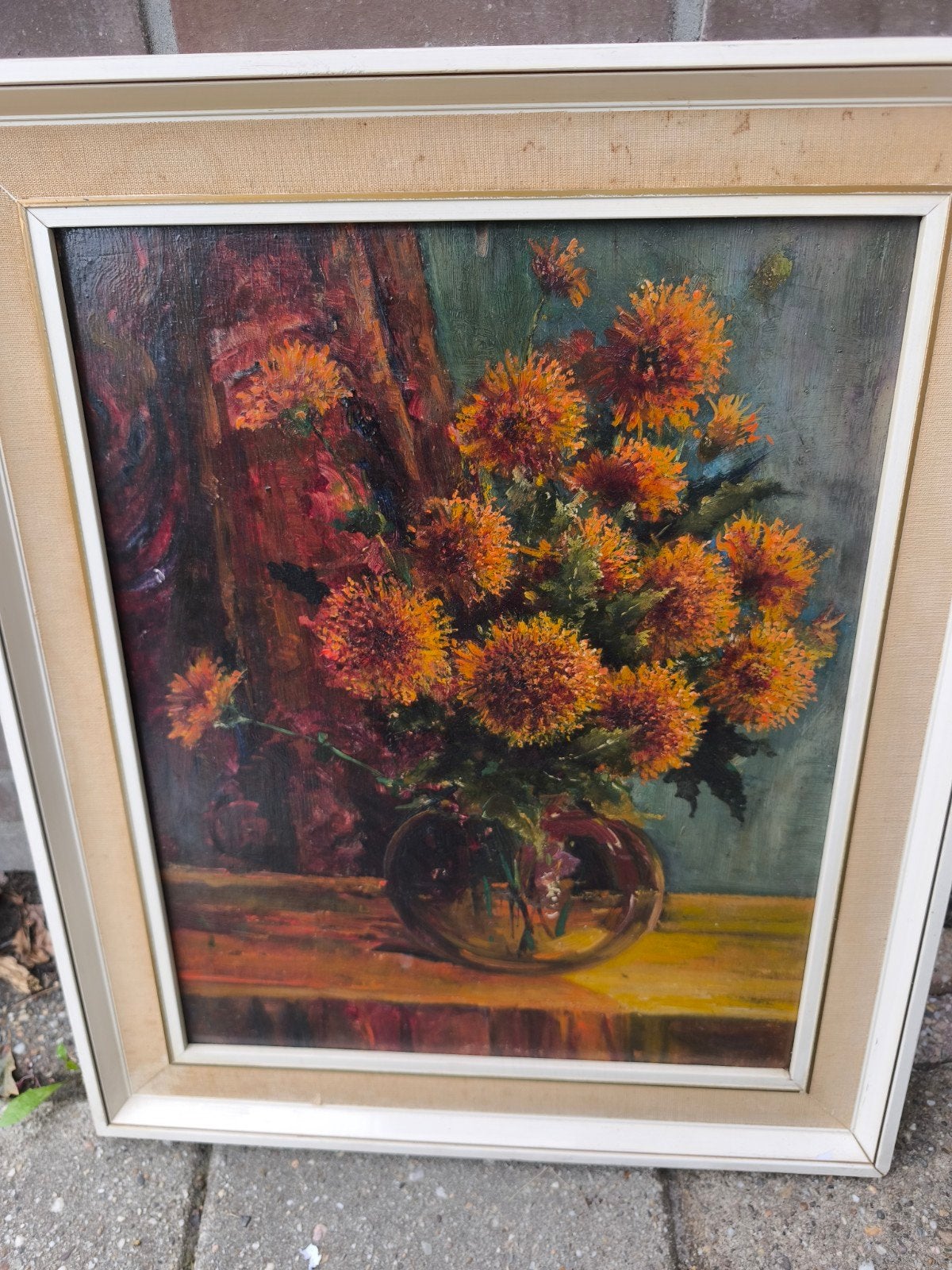 Zeer fraai olieverf schilderij - Stilleven chrysanten, Paneel, Stilleven, Ophalen of Verzenden, Olieverf