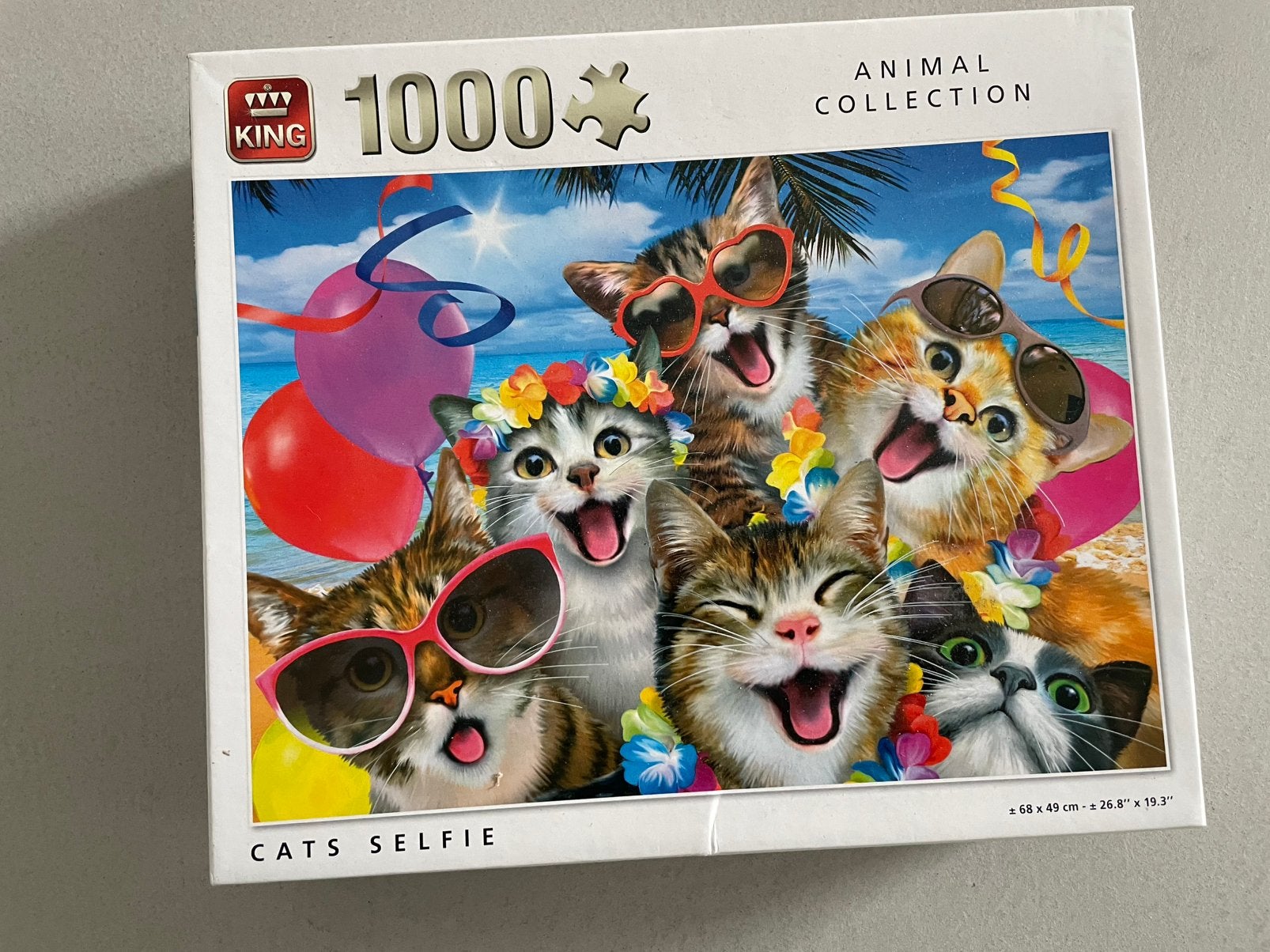 Puzzel katten selfie king 1000 stukjes, Ophalen of Verzenden, 500 t/m 1500 stukjes, Gebruikt, Legpuzzel