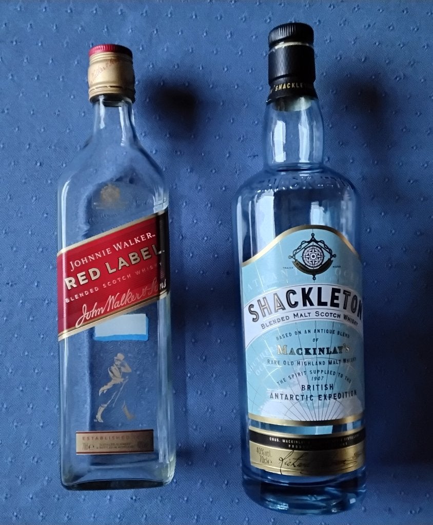 Lege Scotch Whisky flessen (Shackleton/ Red Label), Verzamelen, Ophalen, Zo goed als nieuw, Verpakking