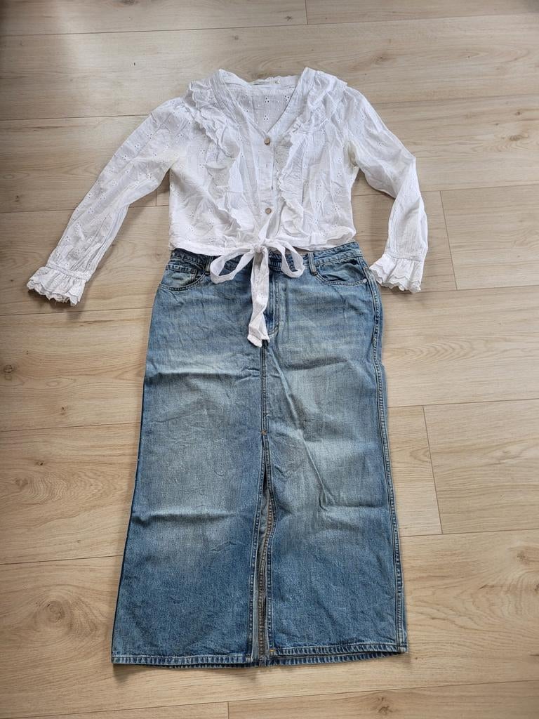 Rok vanilia mt 38 m jeans spijkerrok gratis blouse, Maat 38/40 (M), Vanilia, Gedragen, Boven de knie