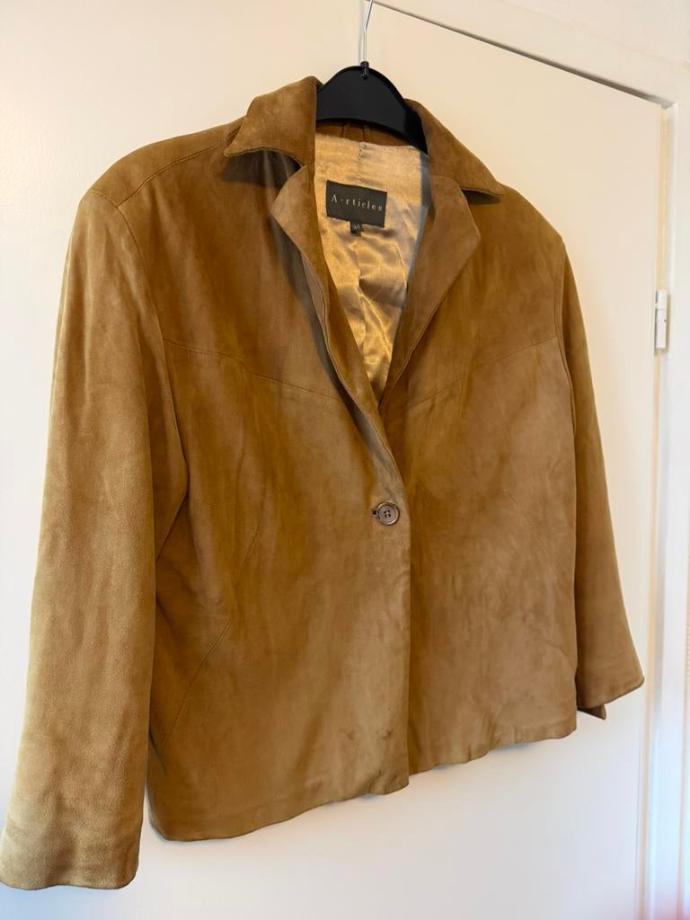 Vintage suède blazer, Kleding | Dames, Jasjes, Kostuums en Pakken, Ophalen of Verzenden, Zo goed als nieuw, Maat 38/40 (M)