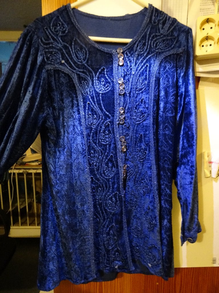 Blouse hippie blauw fluweel, Ophalen of Verzenden, Gedragen, Maat 42/44 (L), Blauw