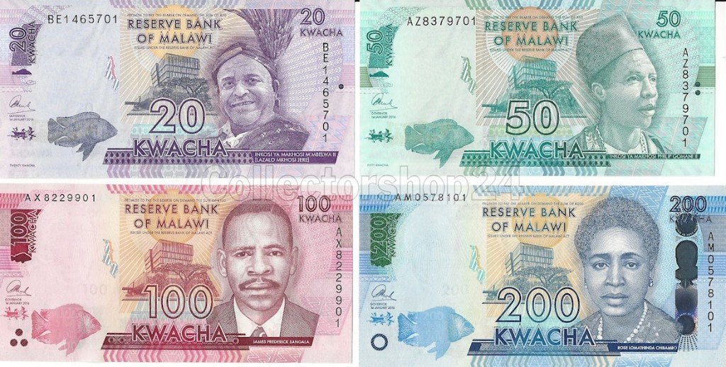 Malawi set 20-50-100-200 Kwacha 2016 Unc, Ophalen of Verzenden, Overige landen, Setje