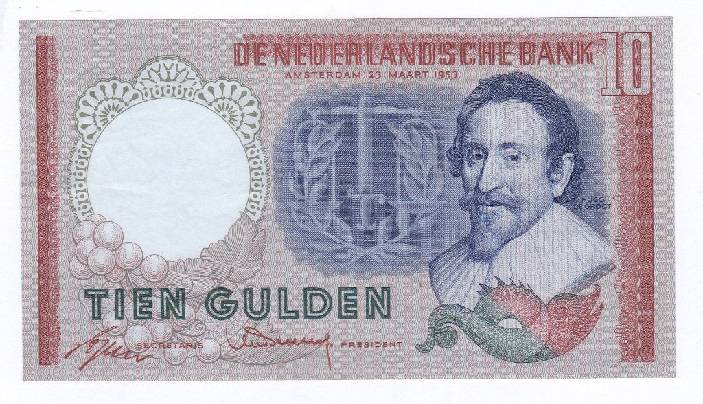 Mooie 10 gulden 1953 Hugo de Groot voor 29 euro, Ophalen of Verzenden, 10 gulden, Los biljet