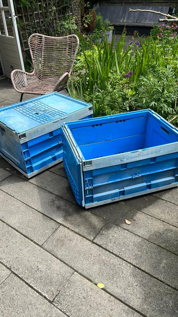 3 Stevige kunststof opvouwbare kratten  ( 79 x 59 x 43 cm ), Ophalen, Gebruikt, 40 tot 60 cm, Opvouwbaar