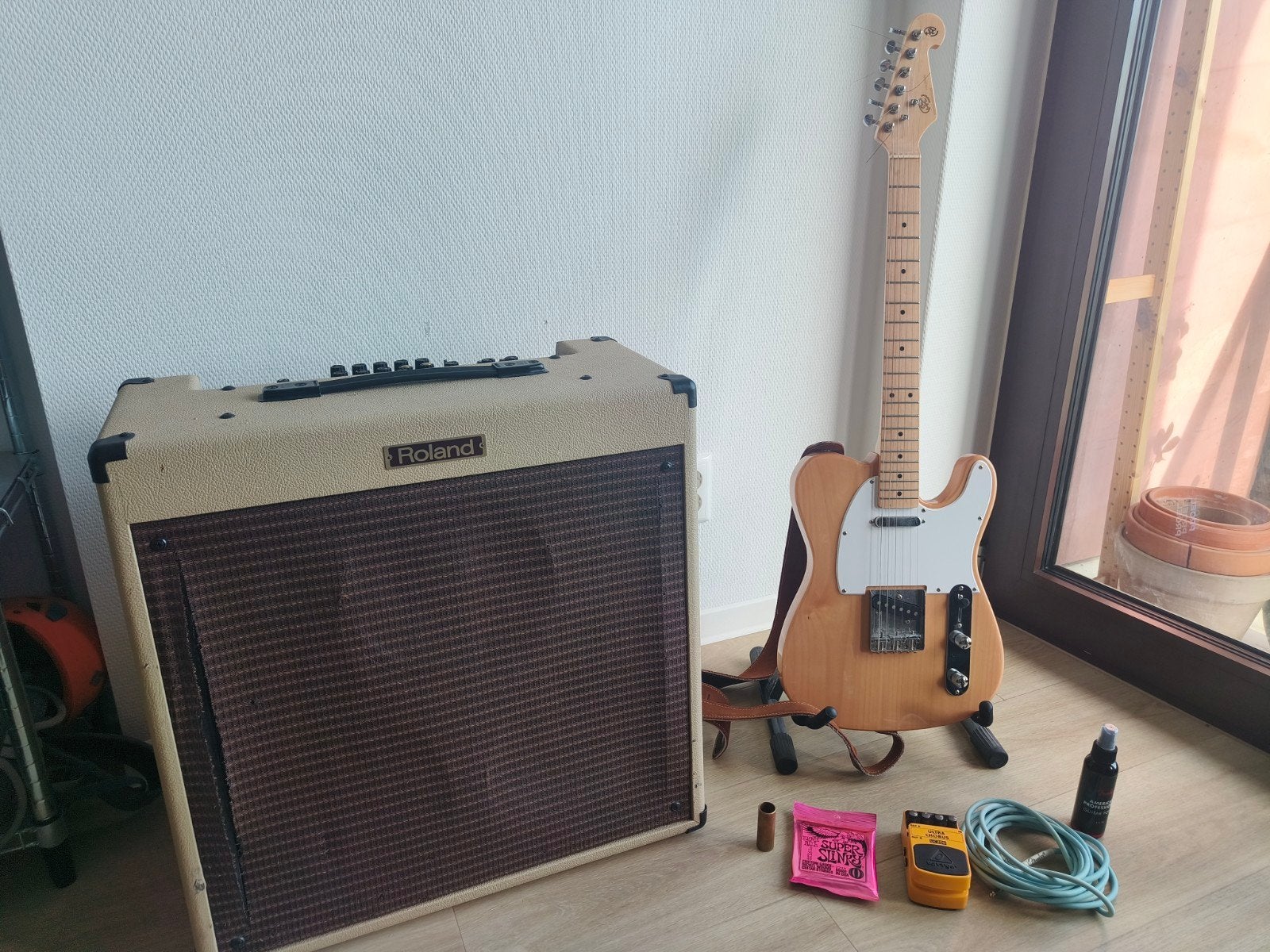 SX Telecaster + Roland Blues Cube versterker + accessoires, Gebruikt, Met versterker, Solid body, Ophalen