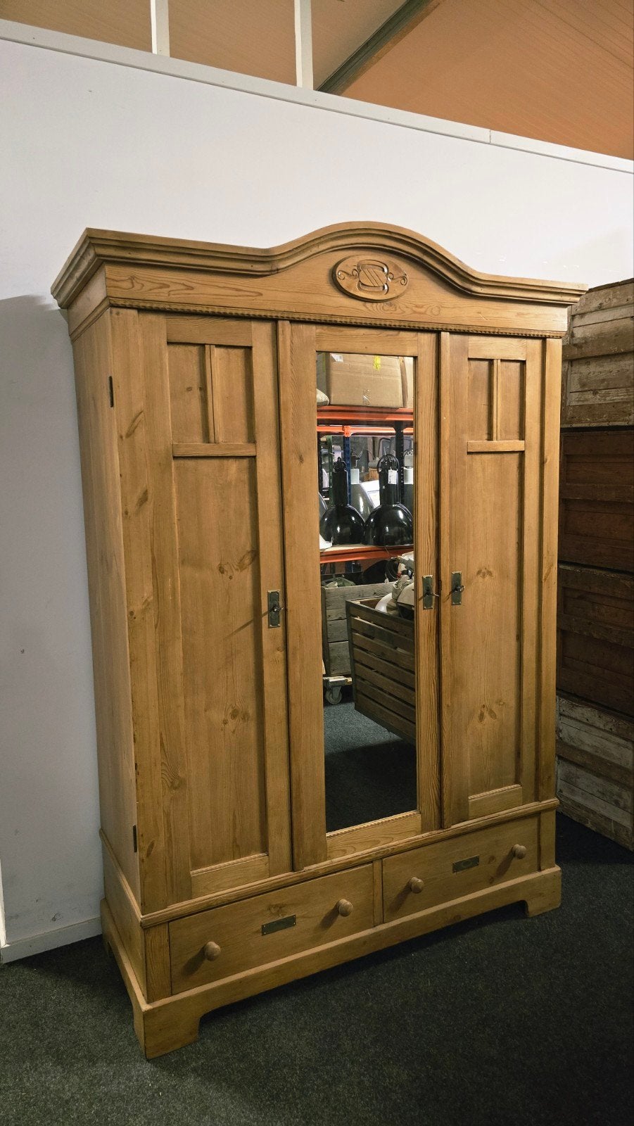Antieke Grenen Houten Kledingkast uit voorraad leverbaar, Huis en Inrichting, 100 tot 150 cm, 200 cm of meer, Ophalen of Verzenden