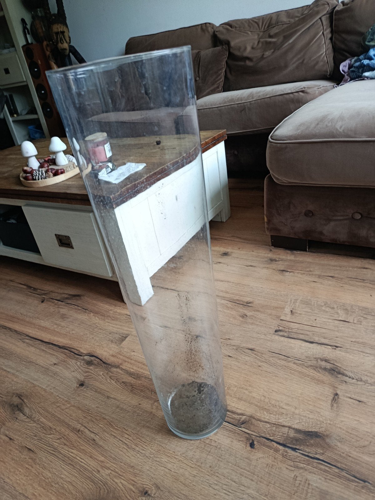 Grote glazen vaas - Cilindervormig - 70 cm hoog, Ophalen, Gebruikt, Transparant, Glas
