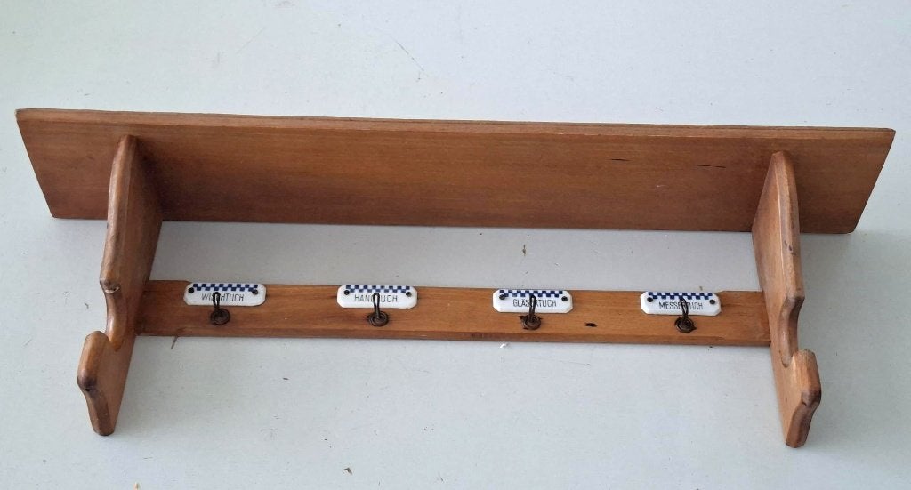 Vintage keukenrek / wandrek met emaille schildjes brocante, Overige typen, Hout, Ophalen of Verzenden, Zo goed als nieuw