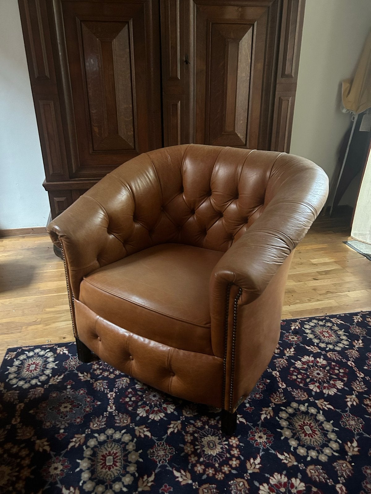 Leren fauteuil - Ong 90x90x90 cm, Ophalen of Verzenden, Gebruikt, Leer, 75 tot 100 cm