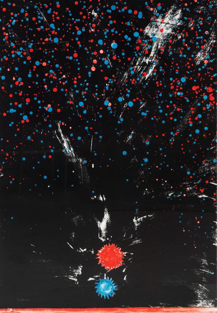 Otto Piene(1928)Kl Zeefdruk "Comp Red en Blue Sun"Ges Gen, Antiek en Kunst, Ophalen of Verzenden