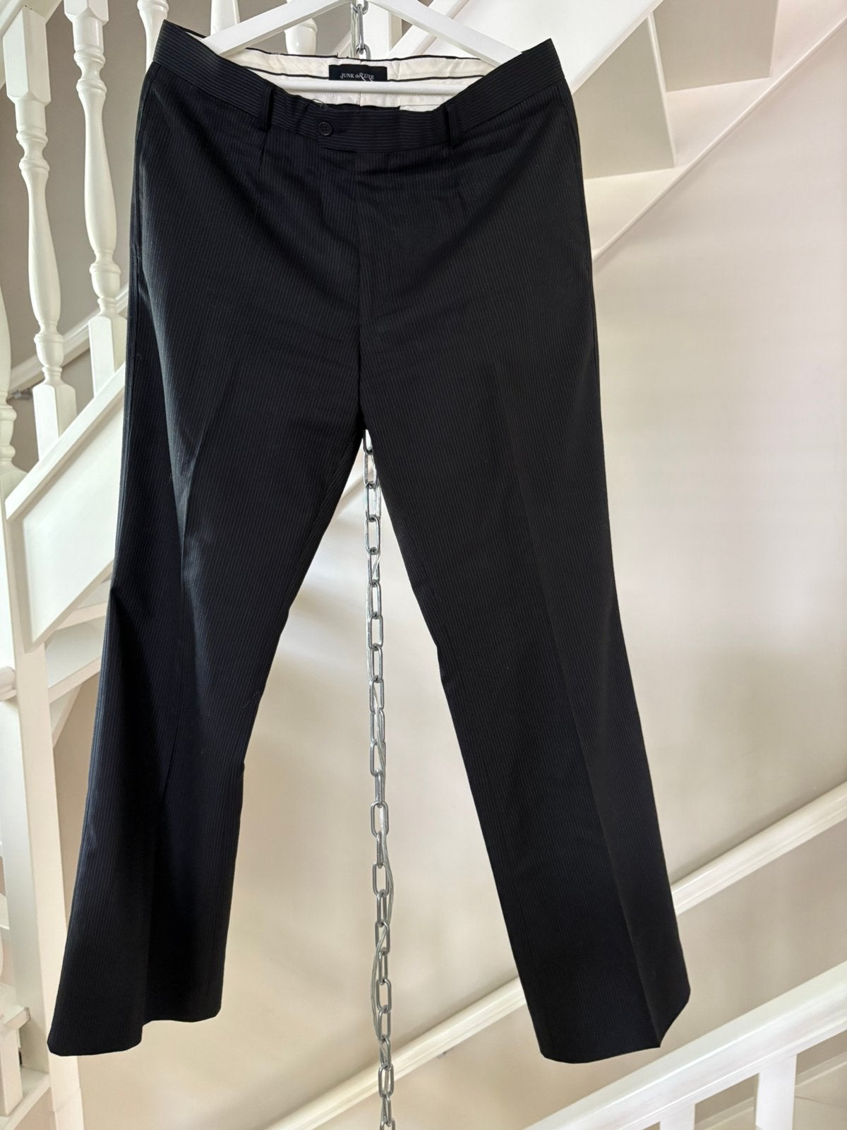 Pantalon heren zwart krijtstreep Junk de Luxe 34 = L/XL, Ophalen of Verzenden, Zo goed als nieuw, Maat 56/58 (XL), Zwart