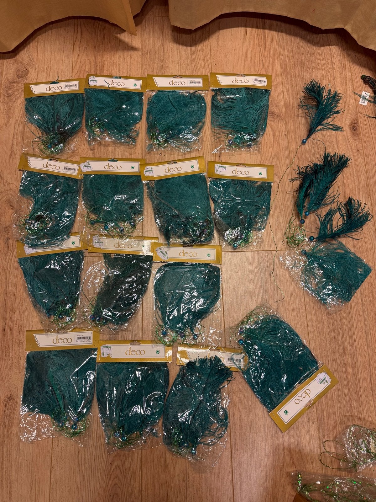 (Kerst) versiering turquoise, groen slingers/veren/pegels, Ophalen of Verzenden
